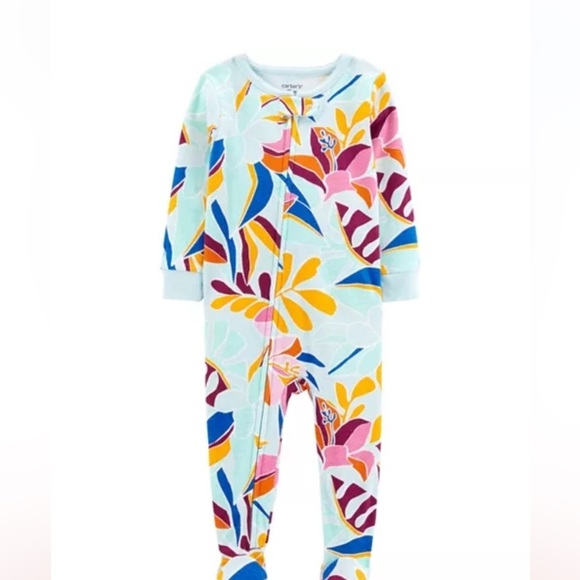 Carter's Long Sleeve Floral Footed Pajamas with Zipper, Non Slip 5t - Picture 4 of 8